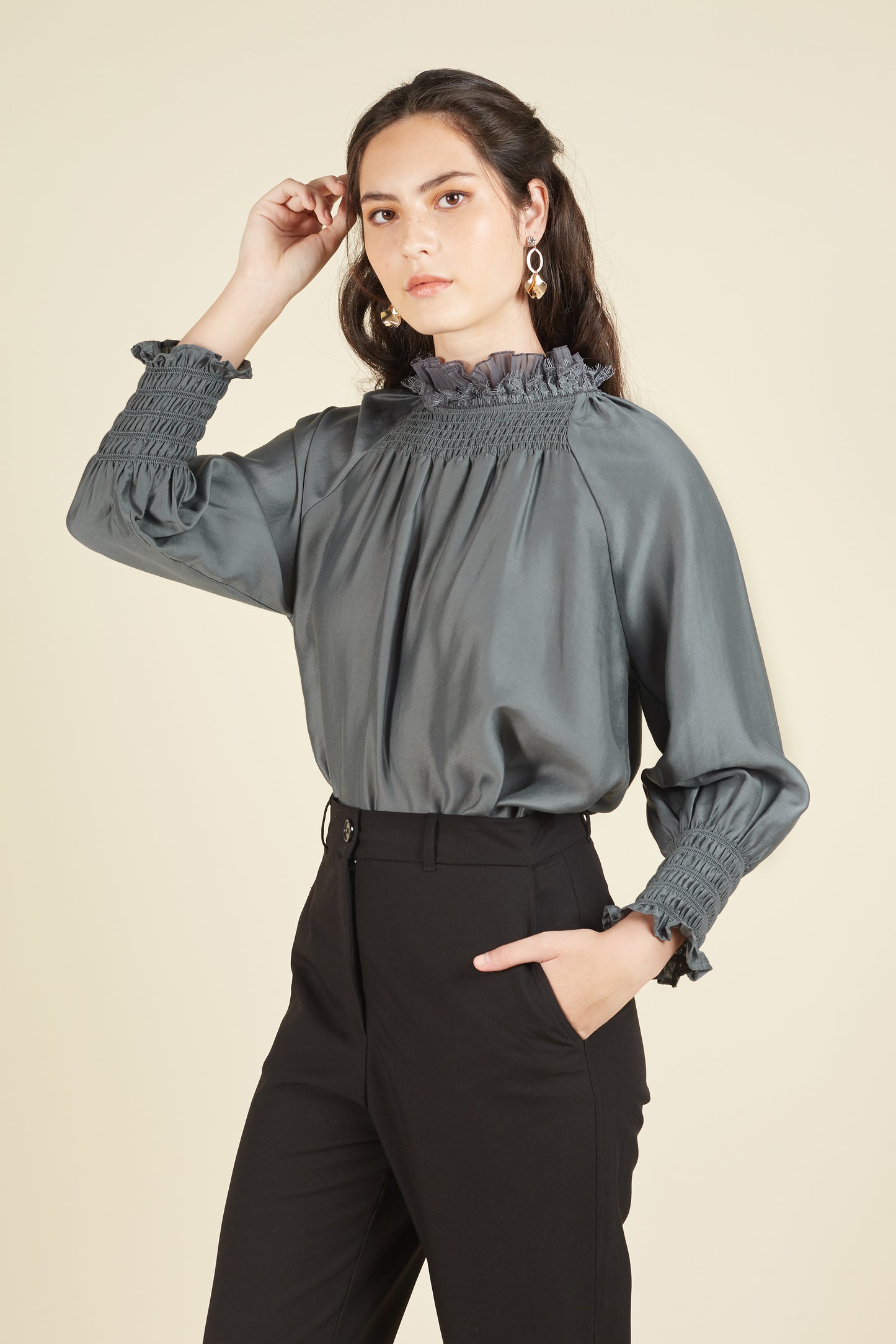Eirene Blouse with Lace Trim
